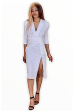 Load image into Gallery viewer, White Plunge Midi Dress
