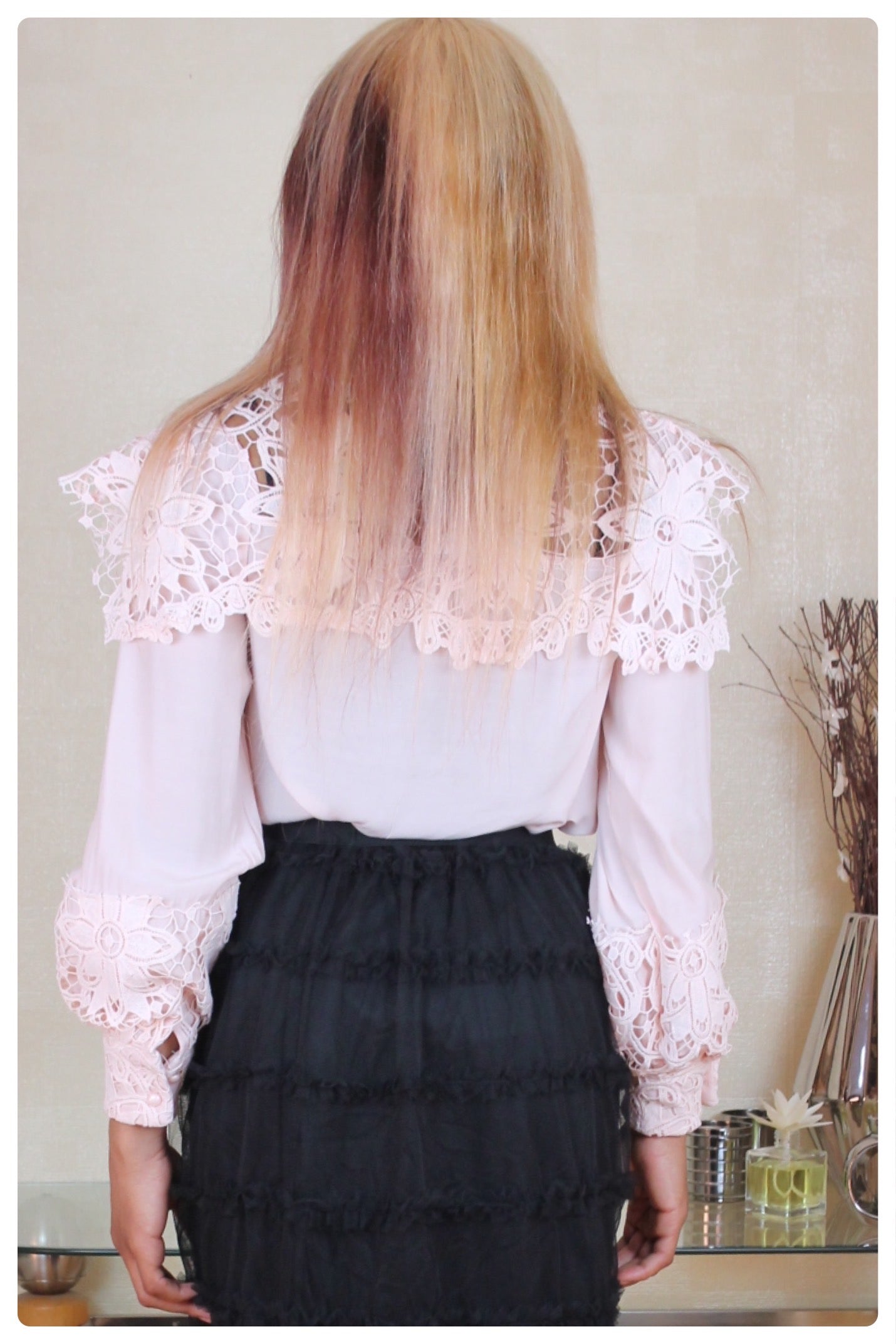Pink Lace Puff Sleeve Top