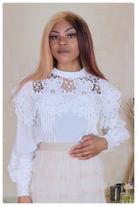 White Lace Puff Sleeve Top
