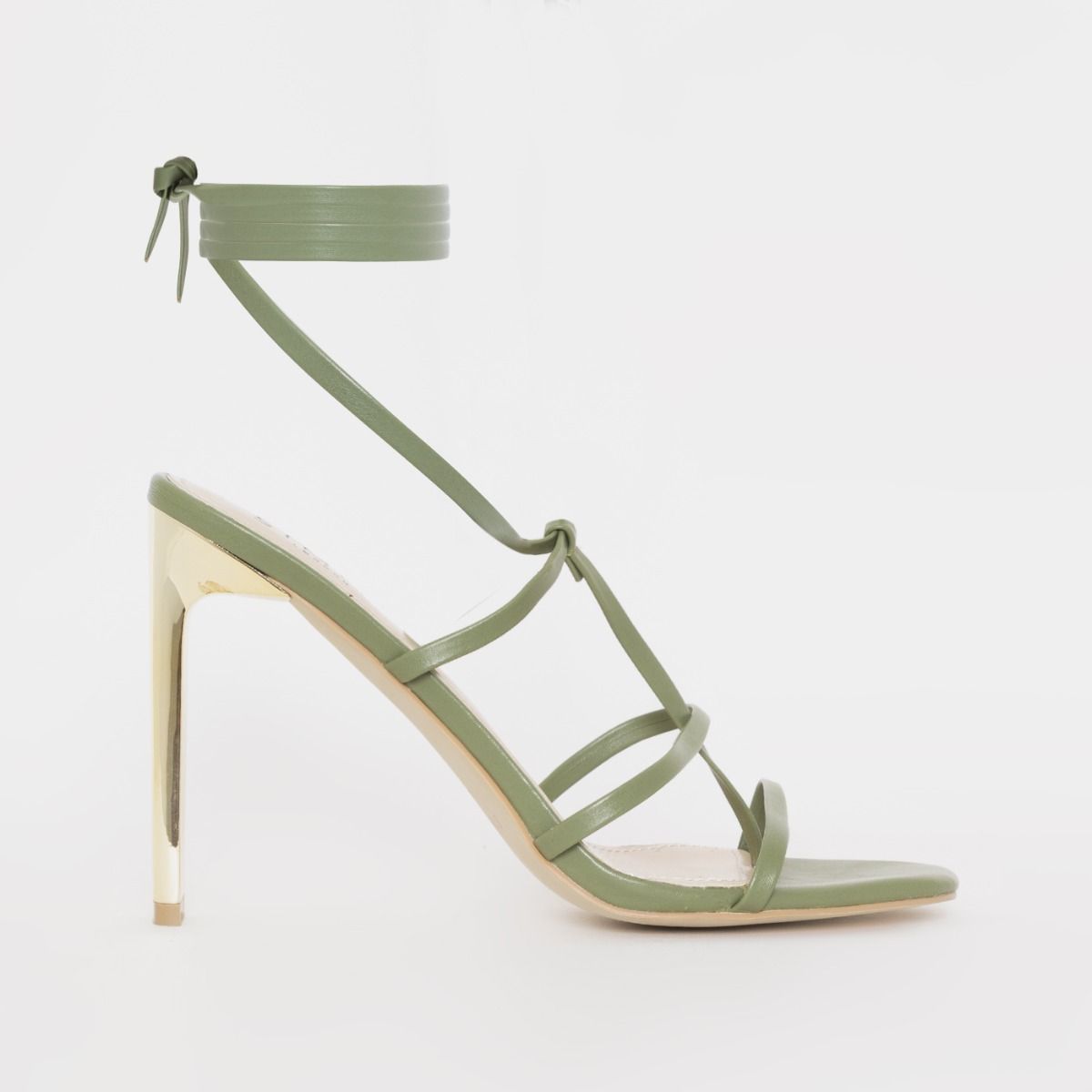 ASOS DESIGN Wide Fit Sahara tie leg mid heels in green | ASOS