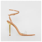 Load image into Gallery viewer, Nude Metallic Clear Gem Stiletto Heels
