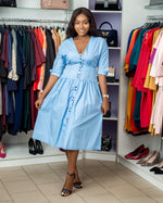 Load image into Gallery viewer, Blue Cotton Midi Dress

