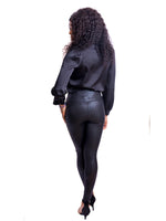 Load image into Gallery viewer, Black Croc Skin Stretchy Leather Look Leggings
