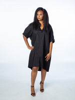 Load image into Gallery viewer, Black High Neck Pleated Sleeve Tunic
