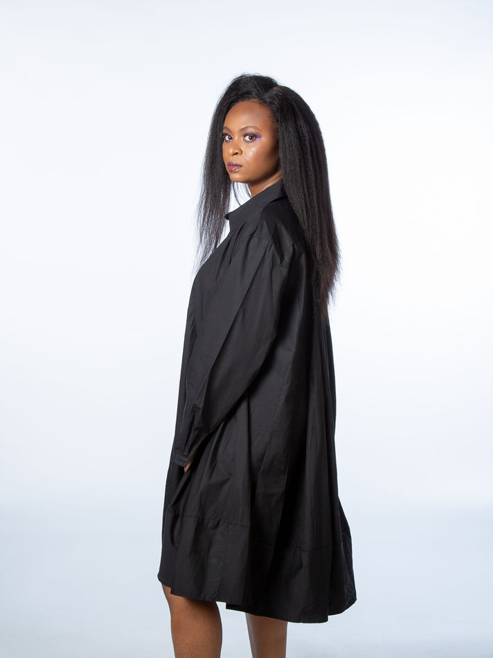 Black Oversized Shirt Dress And Pep Hem