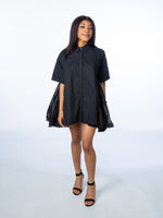 Load image into Gallery viewer, Black Oversized Shirt Dress With Frill Detail On Side
