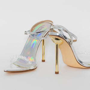 Silver Metallic Clear Gem Stiletto Heels