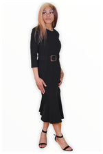 Load image into Gallery viewer, Black Buckle Flippy Midi Dress
