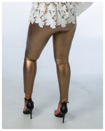 Load image into Gallery viewer, Bronze Stretchy Leather Look Leggings
