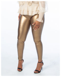 Bronze Stretchy Leather Look Leggings