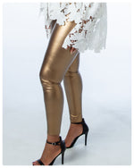 Load image into Gallery viewer, Bronze Stretchy Leather Look Leggings
