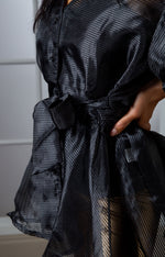 Load image into Gallery viewer, Black V Neck Design Mesh Shirt With Belt Tie Up
