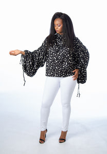 Black And White Geometric Batwing Blouse