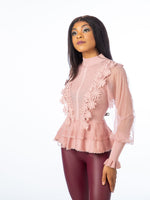 Load image into Gallery viewer, Rose Knitted Jumper With Mesh Sleeves
