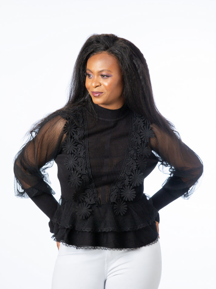 Black  Knitted Jumper With Mesh Sleeves