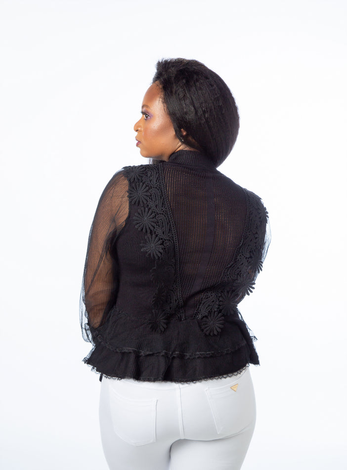 Black  Knitted Jumper With Mesh Sleeves