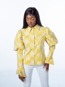 Yellow /White Puff Long Sleeve Shirt