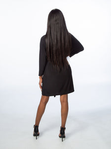 Black Plunge 3/4 Sleeve Dress