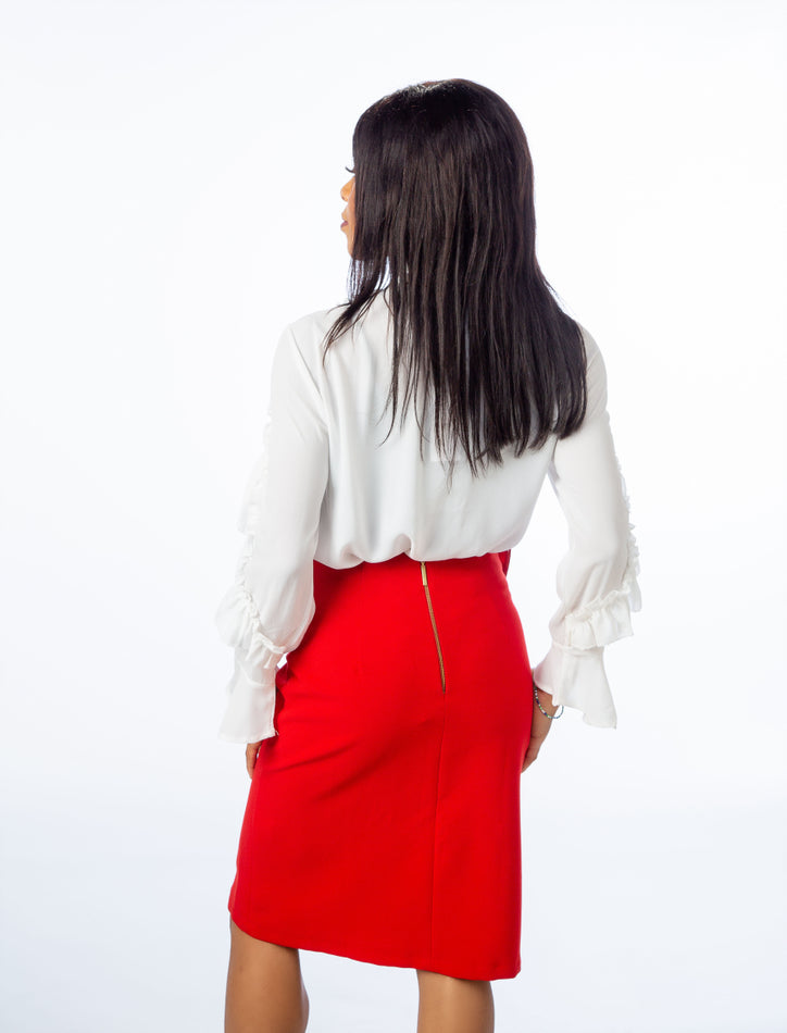 Red Asymmetric Frill Skirt